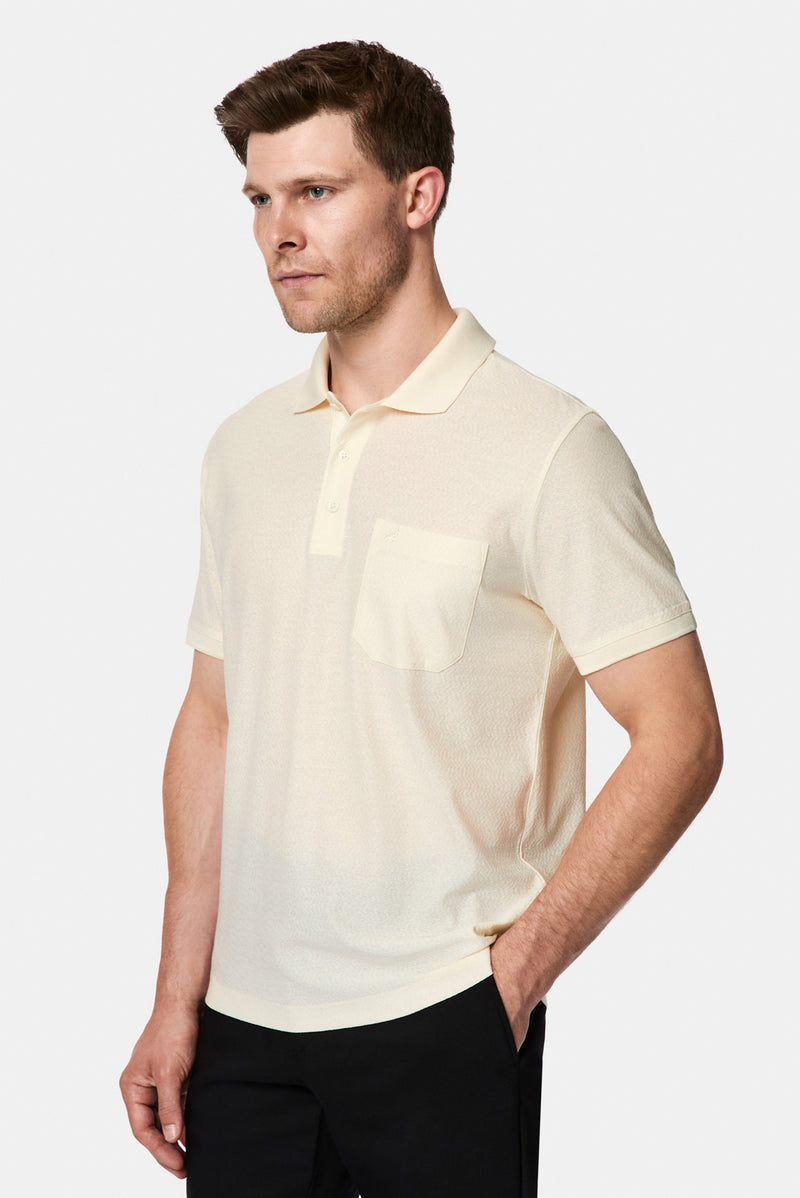 Kırık Beyaz Regular Fit Düğmeli Polo Yaka Desenli Nakışlı Cepli %100 Pamuk Merserize T-shirt