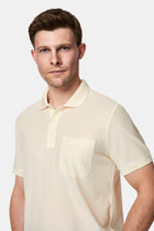 Kırık Beyaz Regular Fit Düğmeli Polo Yaka Desenli Nakışlı Cepli %100 Pamuk Merserize T-shirt