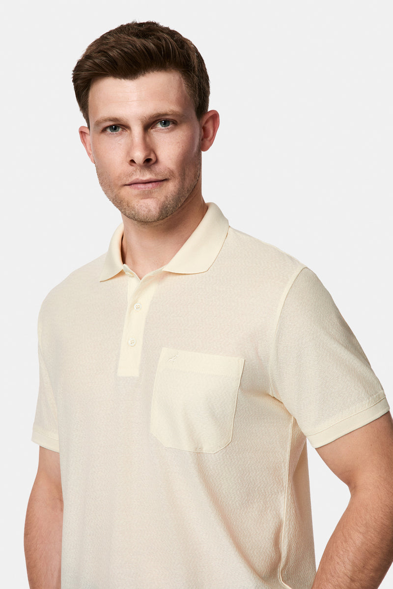 Kırık Beyaz Regular Fit Düğmeli Polo Yaka Desenli Nakışlı Cepli %100 Pamuk Merserize T-shirt