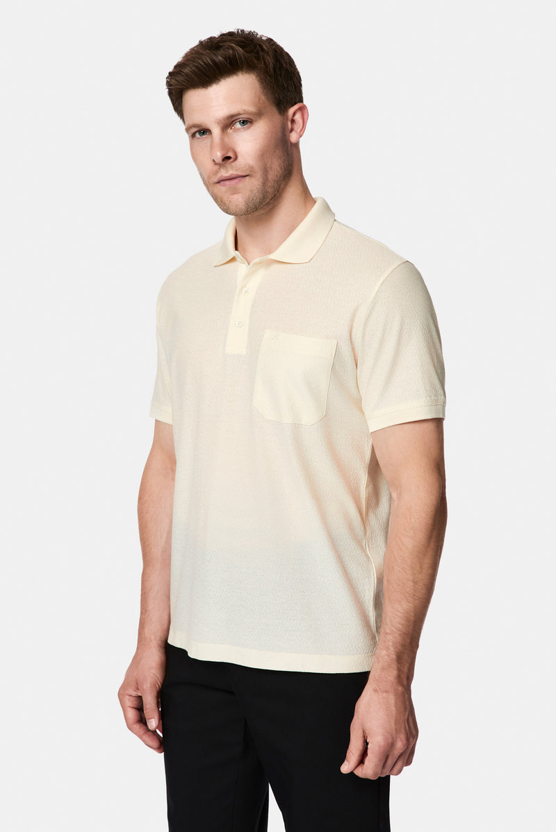 Kırık Beyaz Regular Fit Düğmeli Polo Yaka Desenli Nakışlı Cepli %100 Pamuk Merserize T-shirt