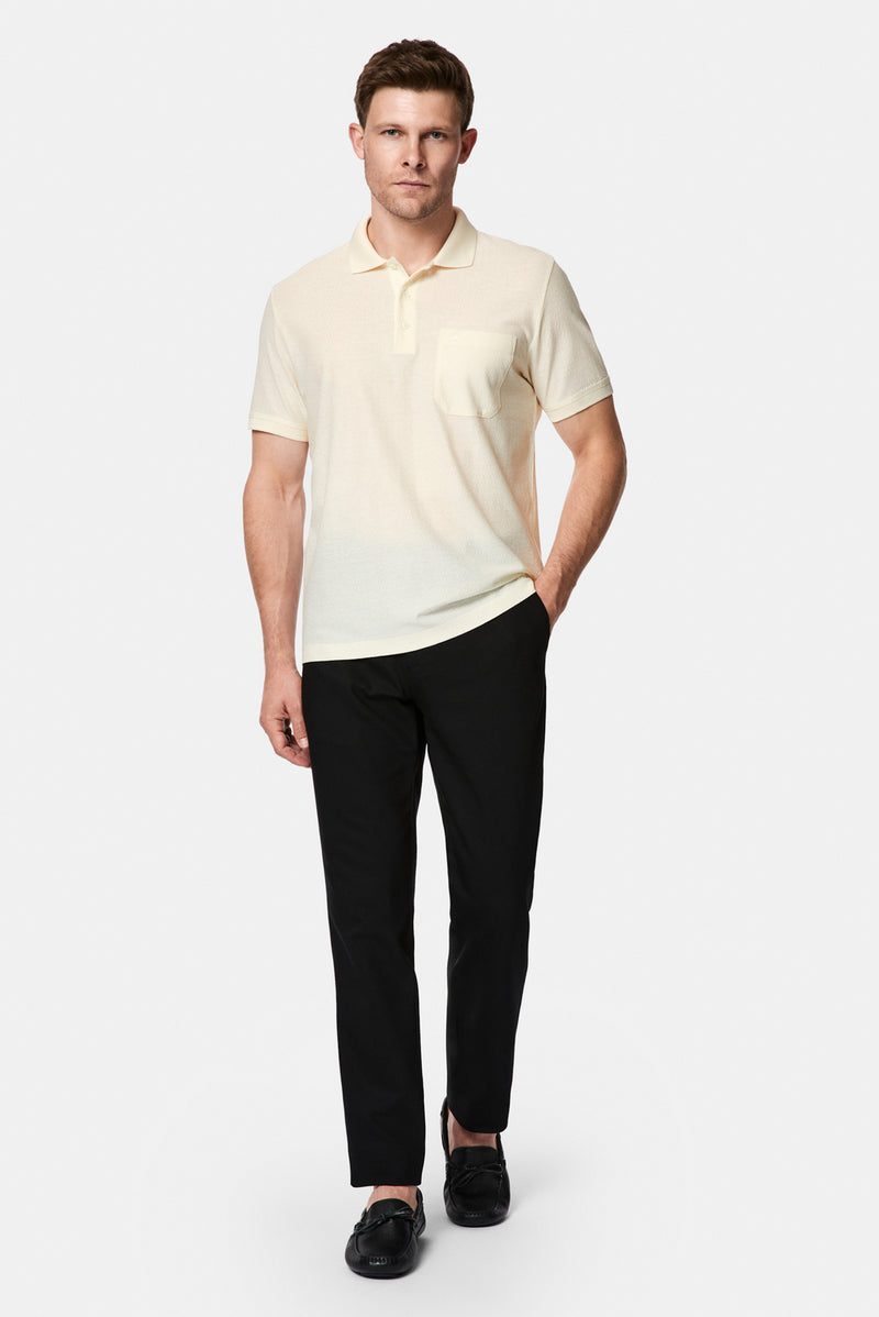 Kırık Beyaz Regular Fit Düğmeli Polo Yaka Desenli Nakışlı Cepli %100 Pamuk Merserize T-shirt