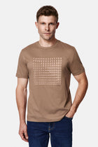 Orta Bej Bisiklet Yaka Regular Fit Baskılı %100 Pamuk Merserize T-shirt