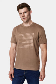 Orta Bej Bisiklet Yaka Regular Fit Baskılı %100 Pamuk Merserize T-shirt