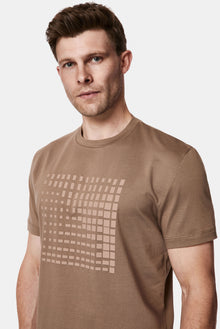 Orta Bej Bisiklet Yaka Regular Fit Baskılı %100 Pamuk Merserize T-shirt