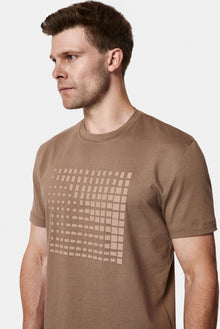 Orta Bej Bisiklet Yaka Regular Fit Baskılı %100 Pamuk Merserize T-shirt