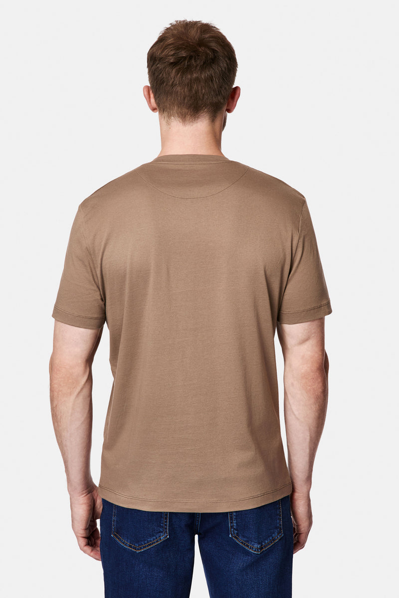 Orta Bej Bisiklet Yaka Regular Fit Baskılı %100 Pamuk Merserize T-shirt