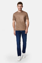 Orta Bej Bisiklet Yaka Regular Fit Baskılı %100 Pamuk Merserize T-shirt