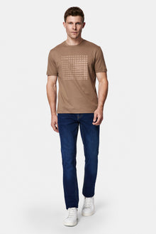 Orta Bej Bisiklet Yaka Regular Fit Baskılı %100 Pamuk Merserize T-shirt