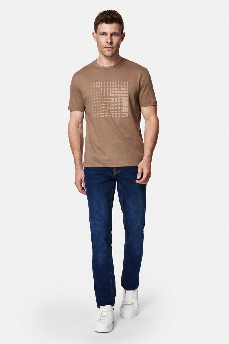 Orta Bej Bisiklet Yaka Regular Fit Baskılı %100 Pamuk Merserize T-shirt