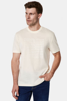 Kırık Beyaz Bisiklet Yaka Regular Fit Baskılı %100 Pamuk Merserize T-shirt