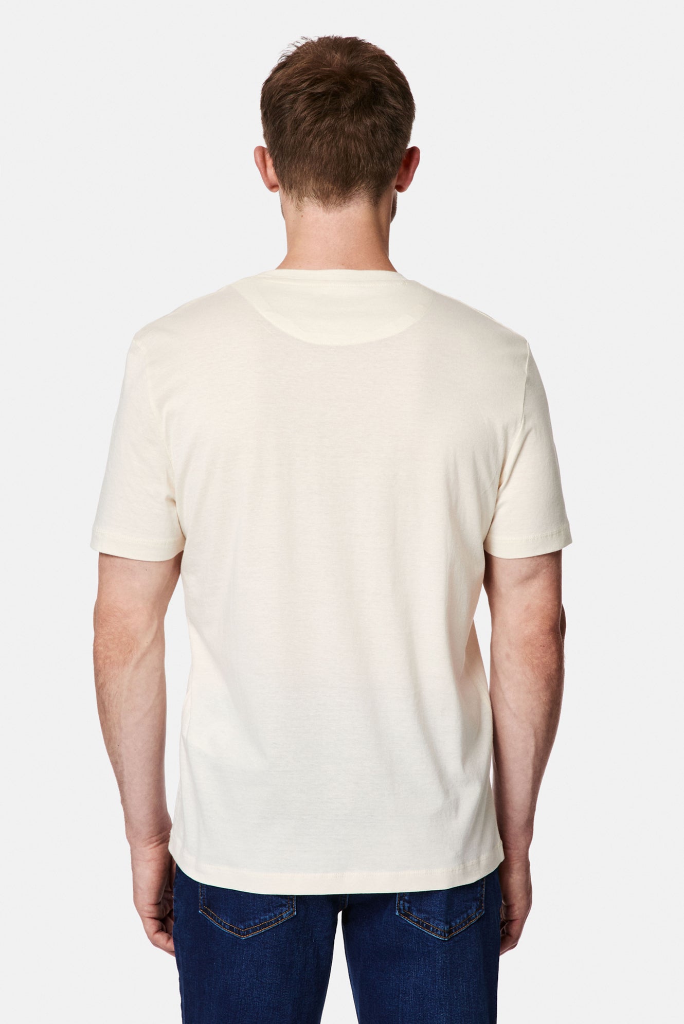Kırık Beyaz Bisiklet Yaka Regular Fit Baskılı %100 Pamuk Merserize T-shirt