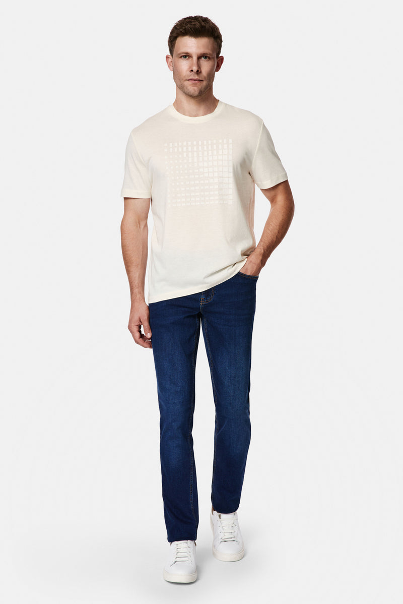 Kırık Beyaz Bisiklet Yaka Regular Fit Baskılı %100 Pamuk Merserize T-shirt