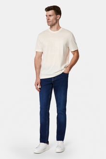 Kırık Beyaz Bisiklet Yaka Regular Fit Baskılı %100 Pamuk Merserize T-shirt