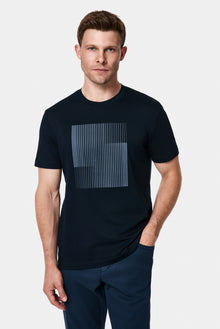 Koyu Lacivert Bisiklet Yaka Regular Fit Baskılı %100 Pamuk Merserize T-shirt