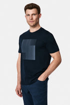 Koyu Lacivert Bisiklet Yaka Regular Fit Baskılı %100 Pamuk Merserize T-shirt