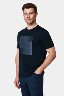 Koyu Lacivert Bisiklet Yaka Regular Fit Baskılı %100 Pamuk Merserize T-shirt