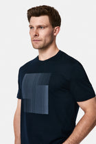 Koyu Lacivert Bisiklet Yaka Regular Fit Baskılı %100 Pamuk Merserize T-shirt