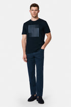 Koyu Lacivert Bisiklet Yaka Regular Fit Baskılı %100 Pamuk Merserize T-shirt