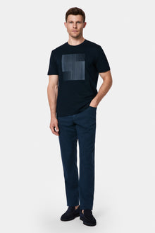 Koyu Lacivert Bisiklet Yaka Regular Fit Baskılı %100 Pamuk Merserize T-shirt