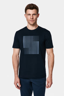 Koyu Lacivert Bisiklet Yaka Regular Fit Baskılı %100 Pamuk Merserize T-shirt
