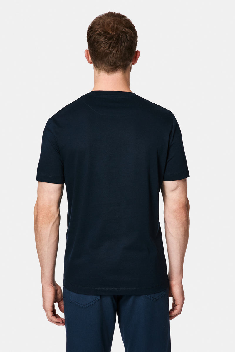 Koyu Lacivert Bisiklet Yaka Regular Fit Baskılı %100 Pamuk Merserize T-shirt