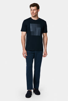 Koyu Lacivert Bisiklet Yaka Regular Fit Baskılı %100 Pamuk Merserize T-shirt