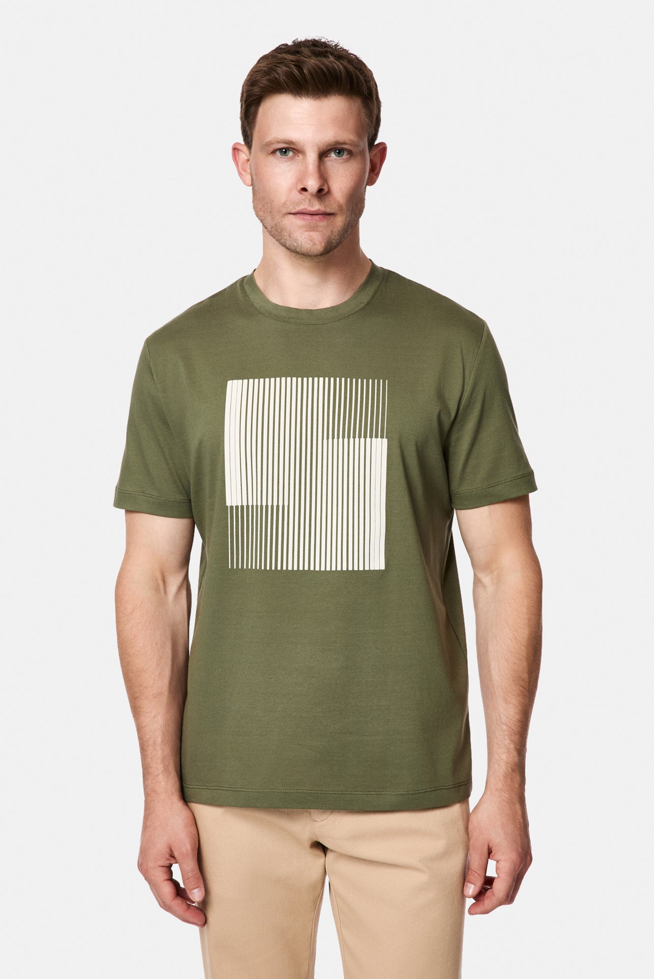 Orta Haki Bisiklet Yaka Regular Fit Baskılı %100 Pamuk Merserize T-shirt
