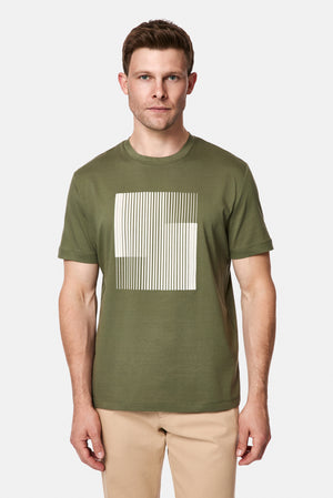 Orta Haki Bisiklet Yaka Regular Fit Bask?l? %100 Pamuk Merserize T-shirt