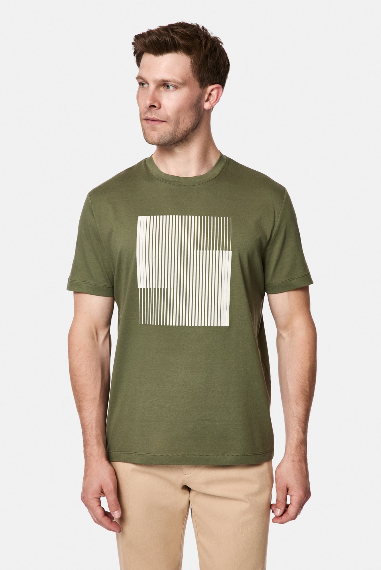 Orta Haki Bisiklet Yaka Regular Fit Baskılı %100 Pamuk Merserize T-shirt