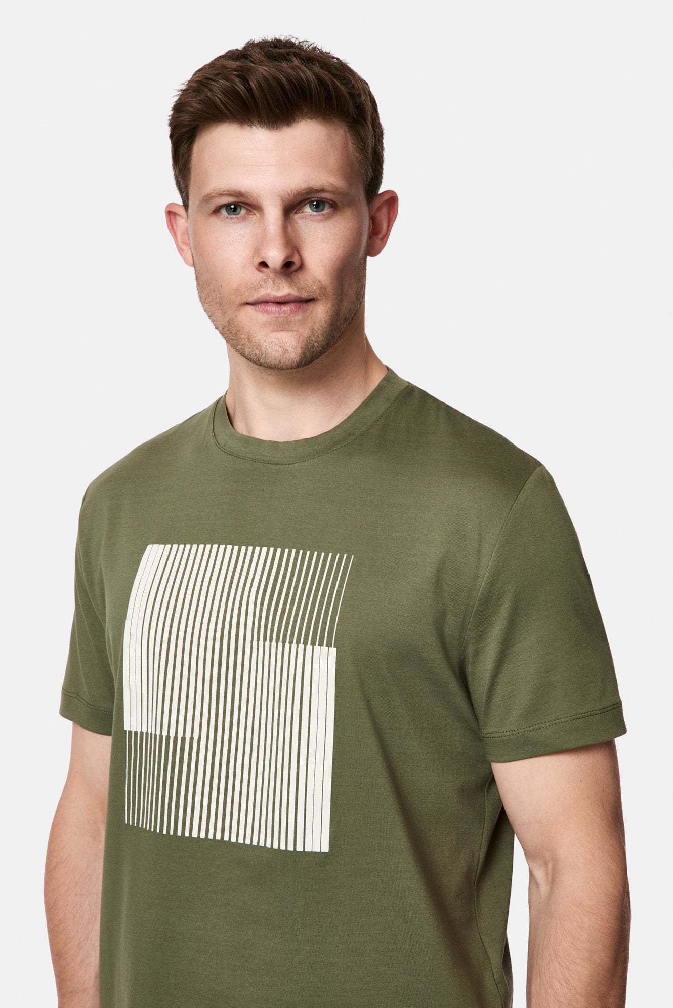 Orta Haki Bisiklet Yaka Regular Fit Baskılı %100 Pamuk Merserize T-shirt