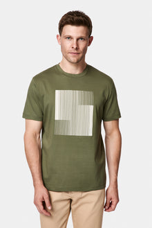 Orta Haki Bisiklet Yaka Regular Fit Baskılı %100 Pamuk Merserize T-shirt