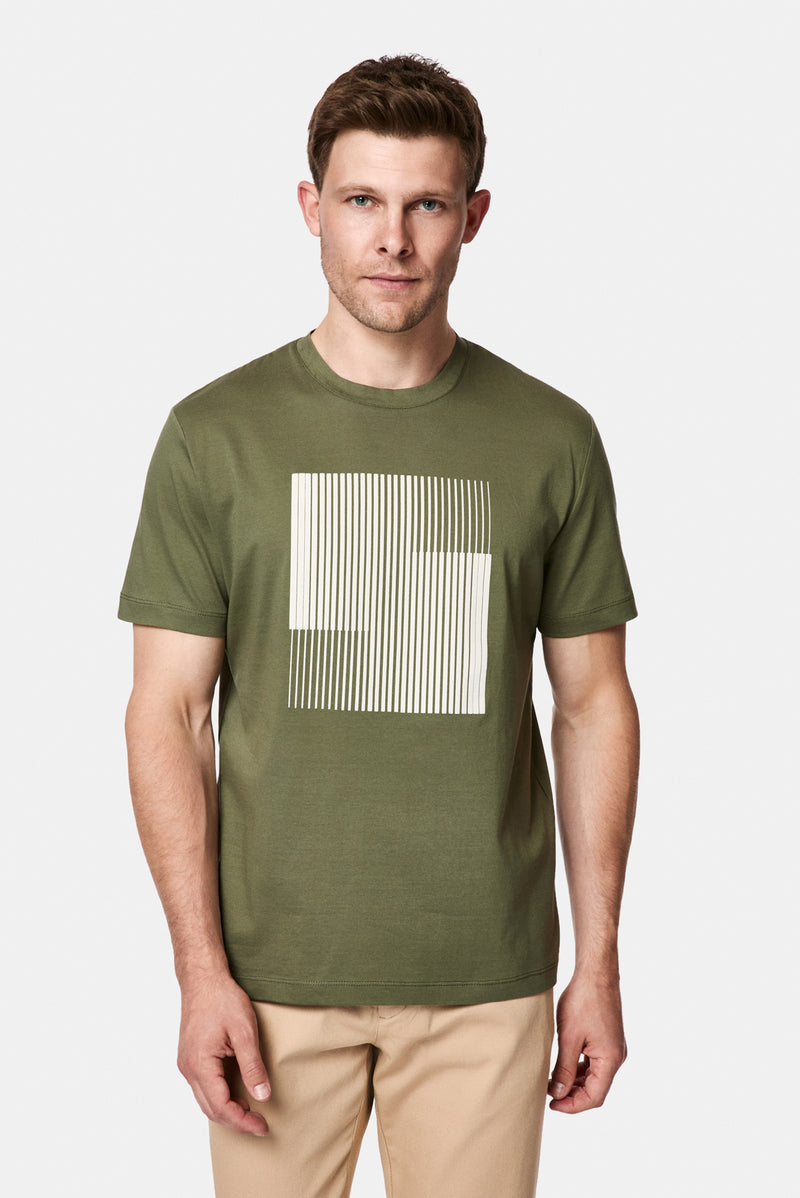 Orta Haki Bisiklet Yaka Regular Fit Baskılı %100 Pamuk Merserize T-shirt