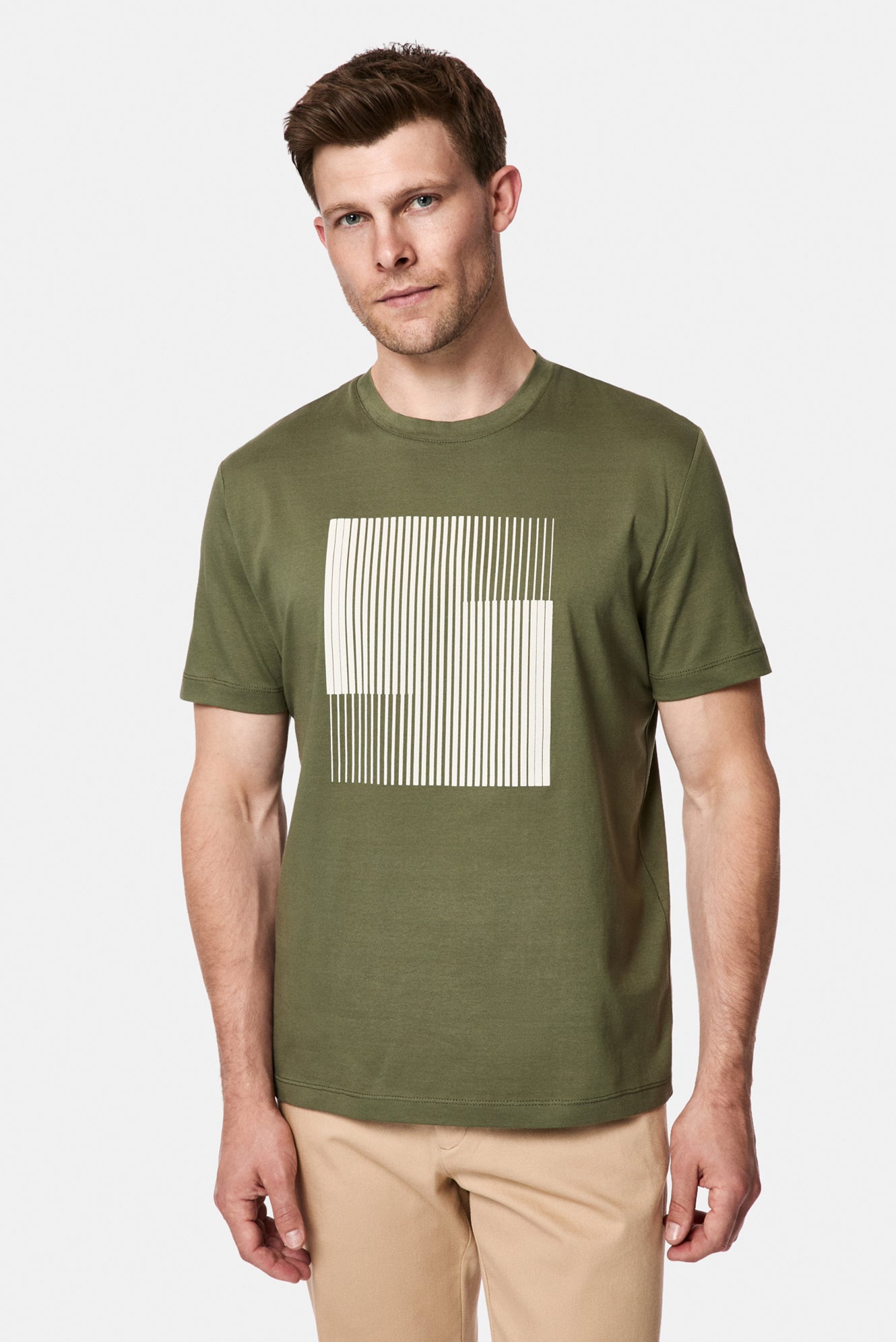 Orta Haki Bisiklet Yaka Regular Fit Baskılı %100 Pamuk Merserize T-shirt