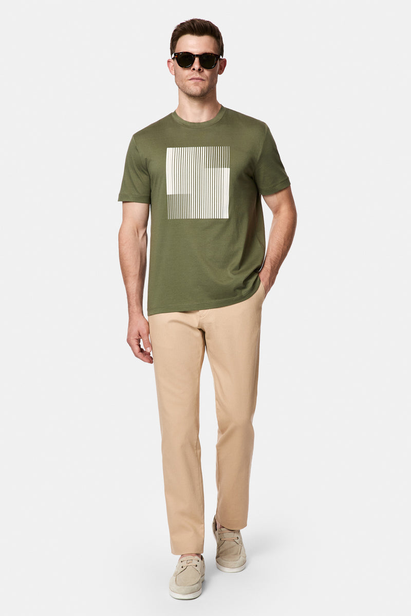 Orta Haki Bisiklet Yaka Regular Fit Baskılı %100 Pamuk Merserize T-shirt