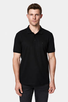 Siyah Regular Fit Polo Yaka Nakışlı %100 Pamuk Merserize T-shirt