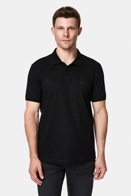 Siyah Regular Fit Polo Yaka Nakışlı %100 Pamuk Merserize T-shirt