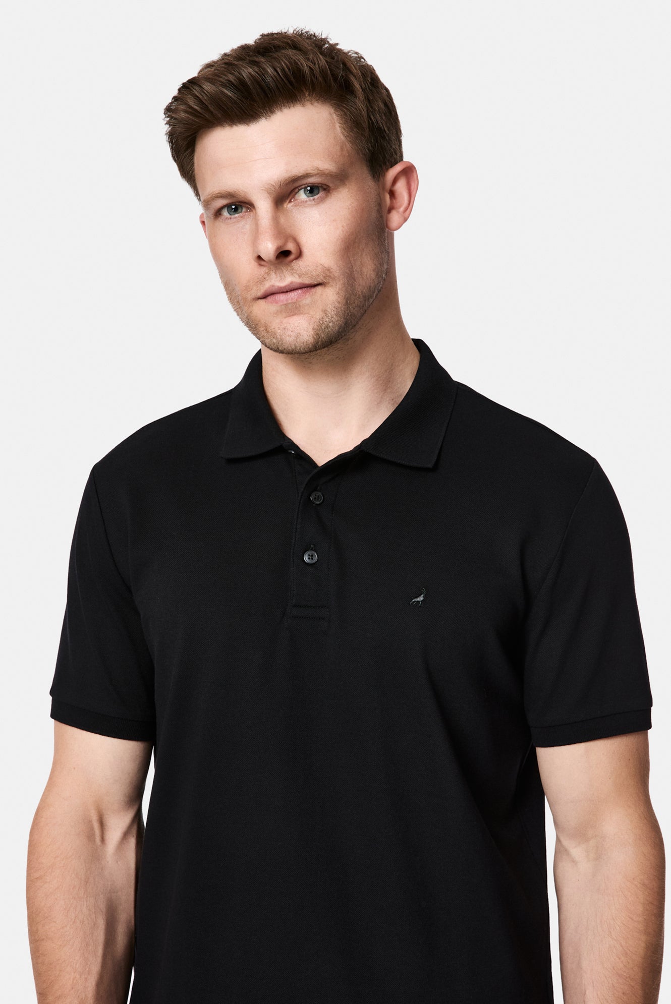 Siyah Regular Fit Polo Yaka Nakışlı %100 Pamuk Merserize T-shirt