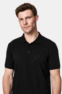 Siyah Regular Fit Polo Yaka Nakışlı %100 Pamuk Merserize T-shirt