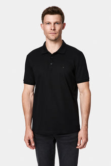 Siyah Regular Fit Polo Yaka Nakışlı %100 Pamuk Merserize T-shirt