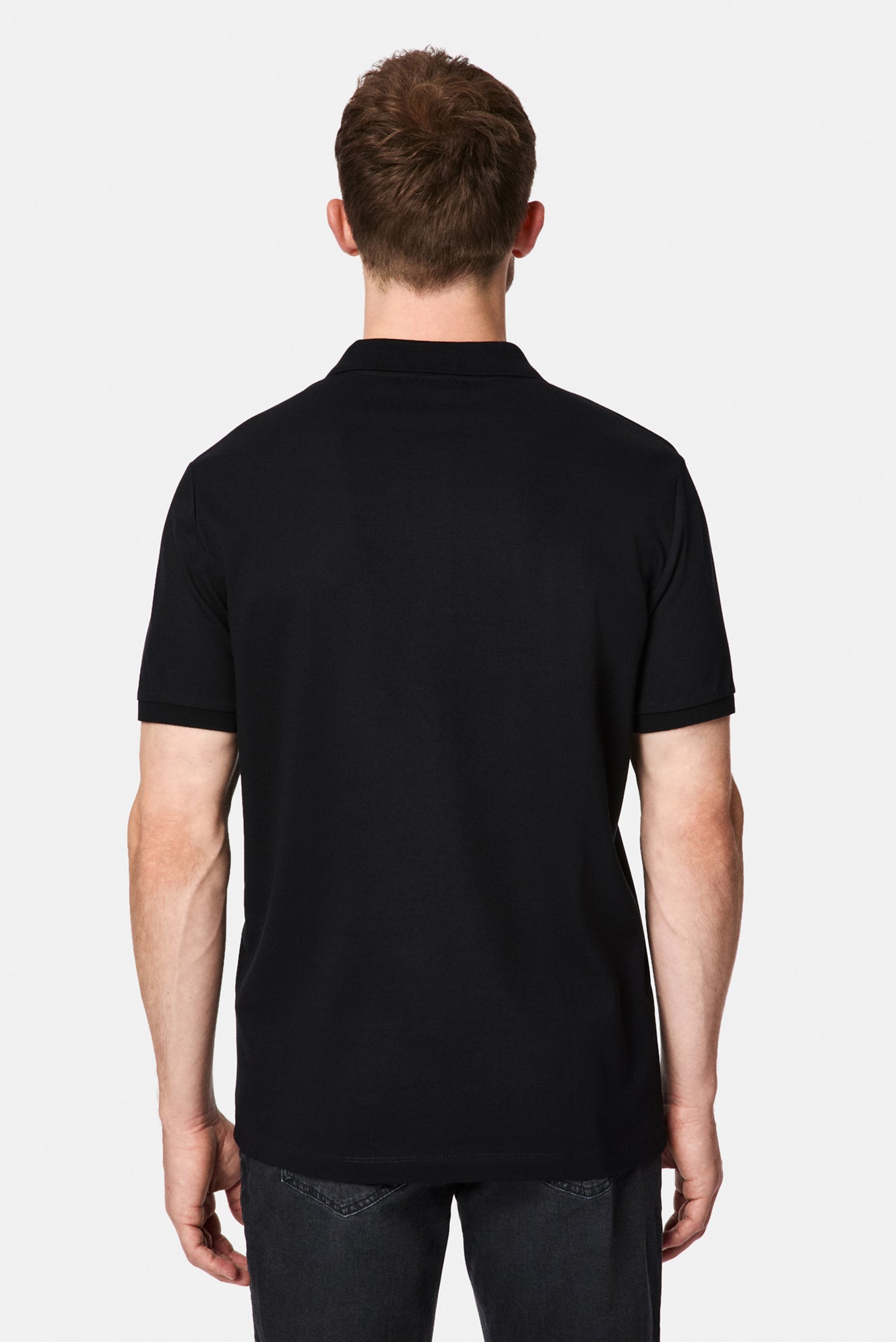 Siyah Regular Fit Polo Yaka Nakışlı %100 Pamuk Merserize T-shirt