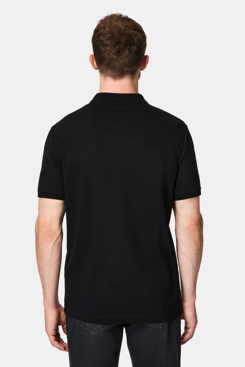 Siyah Regular Fit Polo Yaka Nakışlı %100 Pamuk Merserize T-shirt