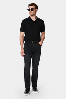 Siyah Regular Fit Polo Yaka Nakışlı %100 Pamuk Merserize T-shirt