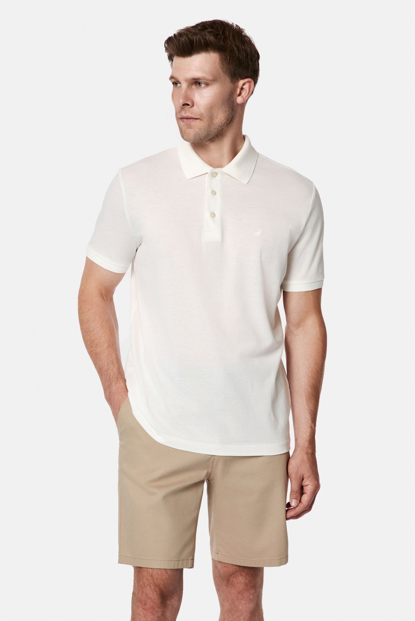 Kırık Beyaz Regular Fit Polo Yaka Nakışlı %100 Pamuk Merserize T-shirt
