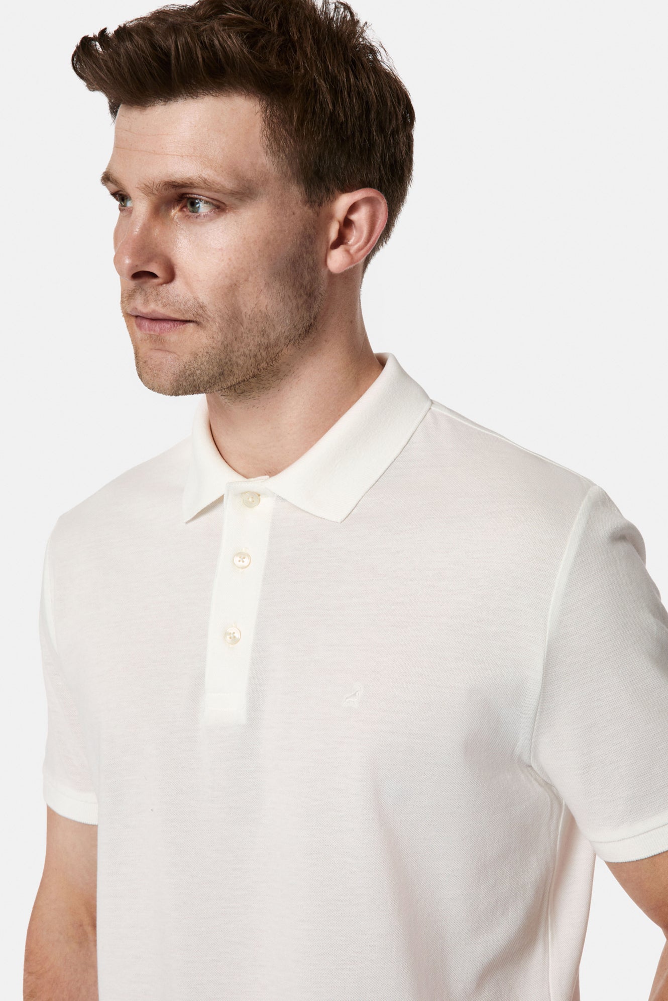 Kırık Beyaz Regular Fit Polo Yaka Nakışlı %100 Pamuk Merserize T-shirt