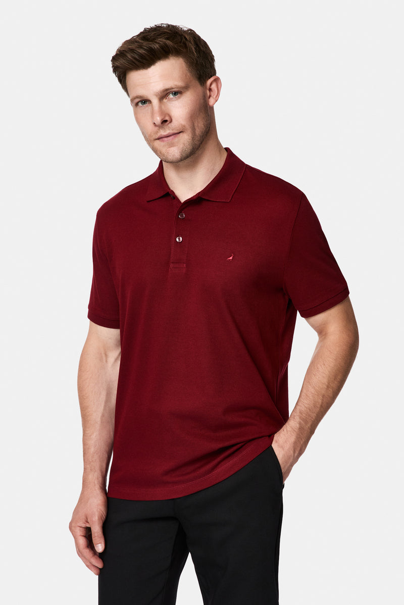 Koyu Bordo Regular Fit Polo Yaka Nakışlı %100 Pamuk Merserize T-shirt