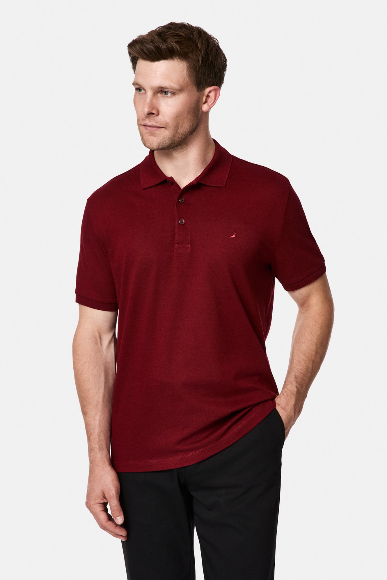 Koyu Bordo Regular Fit Polo Yaka Nakışlı %100 Pamuk Merserize T-shirt