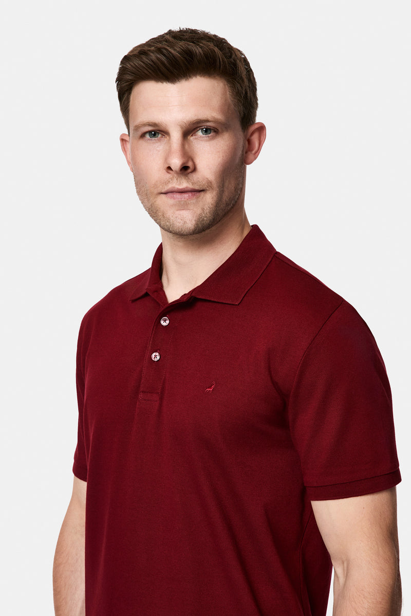 Koyu Bordo Regular Fit Polo Yaka Nakışlı %100 Pamuk Merserize T-shirt