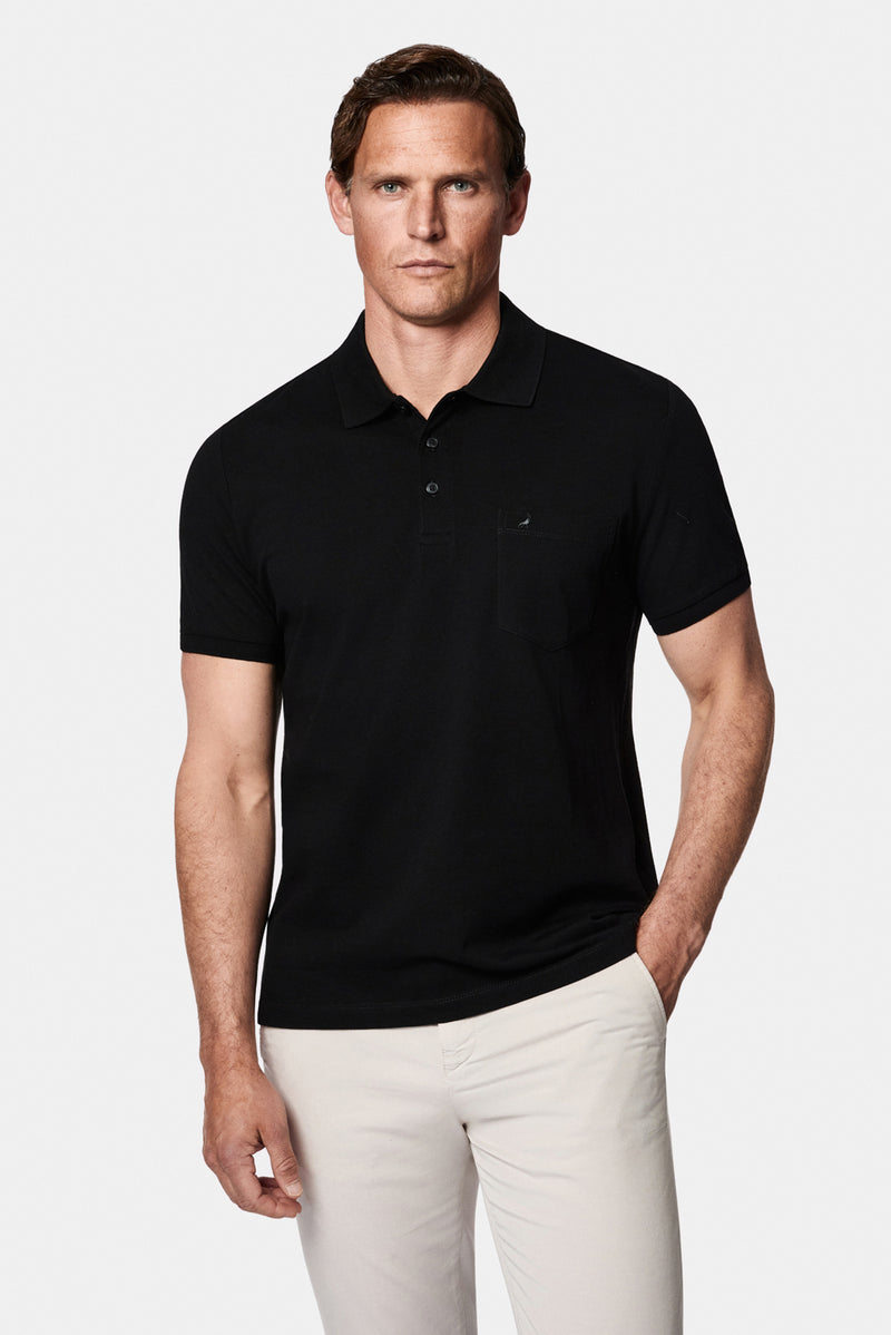 Siyah Regular Fit Düğmeli Polo Yaka Nakışlı Cepli %100 Pamuk Merserize T-shirt