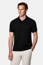 Siyah Regular Fit Düğmeli Polo Yaka Nakışlı Cepli %100 Pamuk Merserize T-shirt