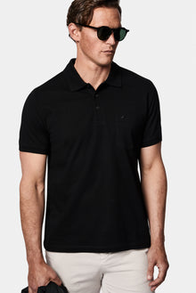 Siyah Regular Fit Düğmeli Polo Yaka Nakışlı Cepli %100 Pamuk Merserize T-shirt